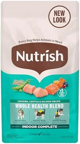 nutrish indoor complete chicken lentils salmon recipe dry cat food 6 lb bag packaging may vary rachael ray